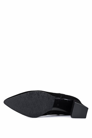 Tamer Tanca Kadın Hakiki Deri Siyah Süet Topuklu Bot 1074 2281 BN BOT SK25-26 SIYAH YARMA SUET