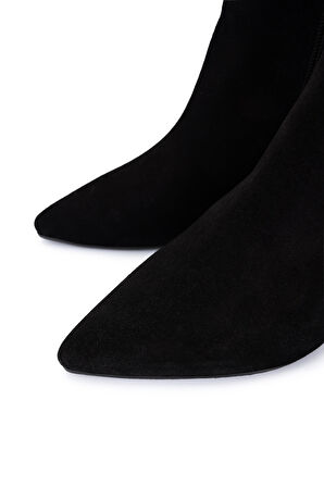 Tamer Tanca Kadın Hakiki Deri Siyah Süet Topuklu Bot 1074 2281 BN BOT SK25-26 SIYAH YARMA SUET