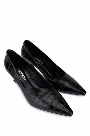 Tamer Tanca Kadın Hakiki Deri Siyah Kroko Topuklu Ayakkabı 492 60701 BN AYK SK25-26 SIYAH KROKO