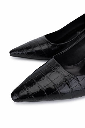 Tamer Tanca Kadın Hakiki Deri Siyah Kroko Topuklu Ayakkabı 492 60701 BN AYK SK25-26 SIYAH KROKO