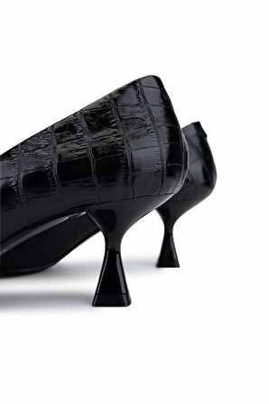 Tamer Tanca Kadın Hakiki Deri Siyah Kroko Topuklu Ayakkabı 492 60701 BN AYK SK25-26 SIYAH KROKO
