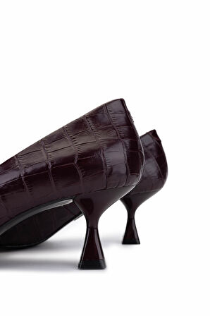 Tamer Tanca Kadın Hakiki Deri Bordo Topuklu Ayakkabı 492 60701 BN AYK SK25-26 BORDO KROKO