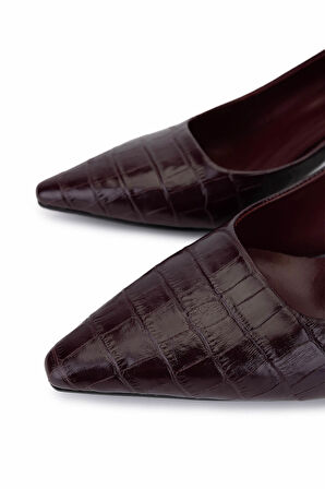 Tamer Tanca Kadın Hakiki Deri Bordo Topuklu Ayakkabı 492 60701 BN AYK SK25-26 BORDO KROKO