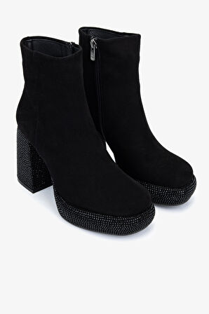 Valmenti Kadın Hakiki Deri Siyah Süet Topuklu Bot 492 4110 BN BOT SK25-26 SIYAH SUET