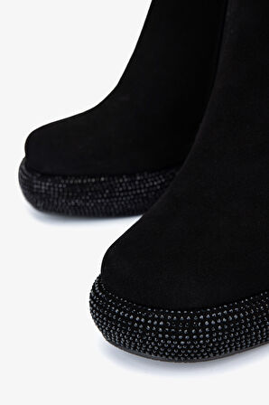 Valmenti Kadın Hakiki Deri Siyah Süet Topuklu Bot 492 4110 BN BOT SK25-26 SIYAH SUET