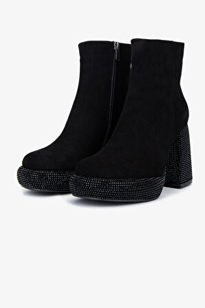 Valmenti Kadın Hakiki Deri Siyah Süet Topuklu Bot 492 4110 BN BOT SK25-26 SIYAH SUET