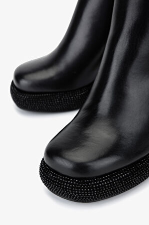 Valmenti Kadın Hakiki Deri Siyah Deri Topuklu Bot 492 4110 BN BOT SK25-26 SIYAH DERI