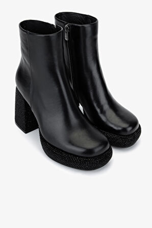 Valmenti Kadın Hakiki Deri Siyah Deri Topuklu Bot 492 4110 BN BOT SK25-26 SIYAH DERI