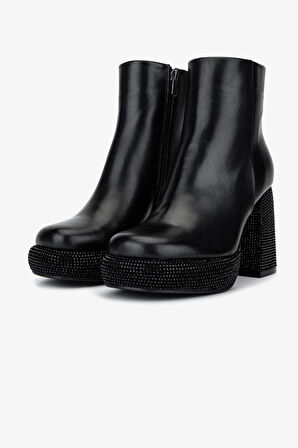 Valmenti Kadın Hakiki Deri Siyah Deri Topuklu Bot 492 4110 BN BOT SK25-26 SIYAH DERI