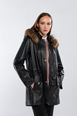 Tamer Tanca Kadın Hakiki Deri Siyah Deri Deri Mont 847 747-1 BYN DERIMONT SK25-26 SIYAH DR