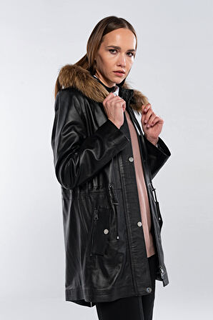 Tamer Tanca Kadın Hakiki Deri Siyah Deri Deri Mont 847 747-1 BYN DERIMONT SK25-26 SIYAH DR