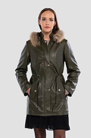 Tamer Tanca Kadın Hakiki Deri Yeşil Deri Mont 847 747-1 BYN DERIMONT SK25-26 YESIL DR