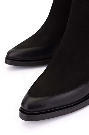 Tamer Tanca Kadın Hakiki Deri Siyah Nubuk Topuklu Bot 599 30022-1 BN BOT SK25-26 SIYAH NUBUK