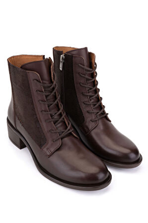 Tamer Tanca Kadın Hakiki Deri Kahverengi Topuklu Bot 599 1092-1 BN BOT SK25-26 KAHVE