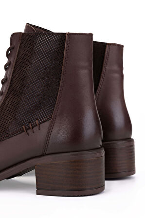 Tamer Tanca Kadın Hakiki Deri Kahverengi Topuklu Bot 599 1092-1 BN BOT SK25-26 KAHVE