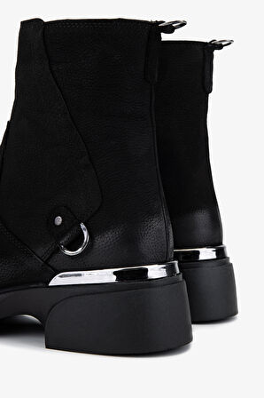 Valmenti Kadın Hakiki Deri Siyah Nubuk Düz Bot 599 30048 BN BOT SK25-26 SIYAH NUBUK