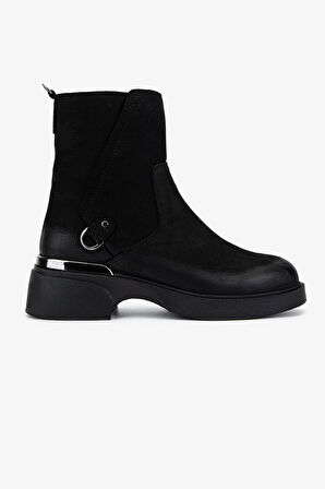 Valmenti Kadın Hakiki Deri Siyah Nubuk Düz Bot 599 30048 BN BOT SK25-26 SIYAH NUBUK