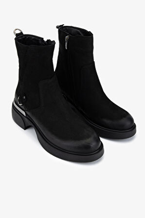 Valmenti Kadın Hakiki Deri Siyah Nubuk Düz Bot 599 30048 BN BOT SK25-26 SIYAH NUBUK