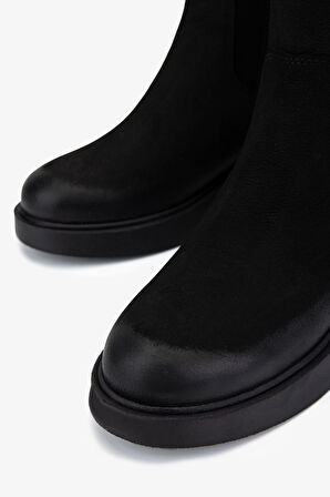 Valmenti Kadın Hakiki Deri Siyah Nubuk Düz Bot 599 30048 BN BOT SK25-26 SIYAH NUBUK