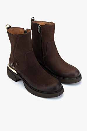 Valmenti Kadın Hakiki Deri Kahverengi Düz Bot 599 30048 BN BOT SK25-26 KAHVE NUBUK