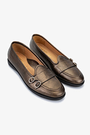 Valmenti Kadın Kahverengi Hakiki Deri Loafer Ayakkabı 611 E1712-06 BN AYK SK25-26 MARRONE PEARL