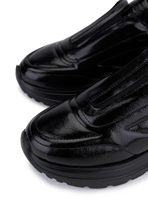 Tamer Tanca Kadın Hakiki Deri Siyah Rugan Sneakers & Spor Ayakkabı 1107 521 BN AYK SK25-26 SIYAH RUGAN