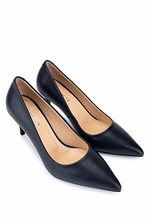 Tamer Tanca Kadın Hakiki Deri Lacivert Deri Topuklu Ayakkabı 1132 570 BN AYK SK25-26 LACI DERI