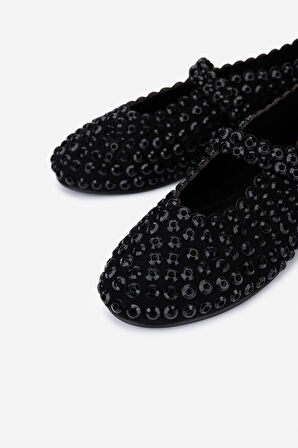 Valmenti Kadın Hakiki Deri Siyah/Siyah Taş Babet Ayakkabı 35 2880 BN AYK SK25-26 SYH SUET/SYH TAS