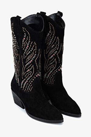 Valmenti Kadın Hakiki Deri Siyah Süet Western Bot 35 6038 BN BOT SK25-26 SIYAH SUET