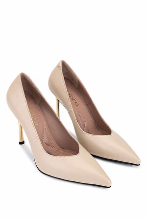 Tamer Tanca Kadın Hakiki Deri Bej Topuklu Ayakkabı 1129 411 BN AYK SK25-26 BEJ DR