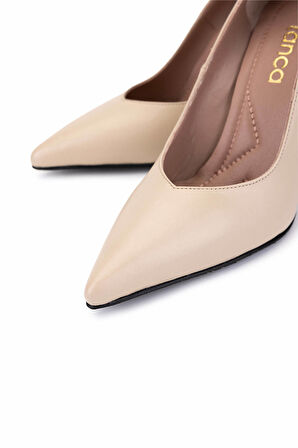 Tamer Tanca Kadın Hakiki Deri Bej Topuklu Ayakkabı 1129 411 BN AYK SK25-26 BEJ DR