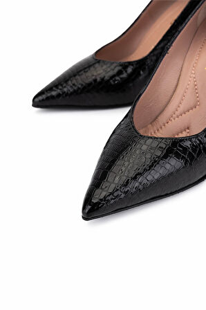 Tamer Tanca Kadın Hakiki Deri Siyah Kroko Topuklu Ayakkabı 1129 696 BN AYK SK25-26 SIYAH KROKO