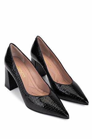 Tamer Tanca Kadın Hakiki Deri Siyah Kroko Topuklu Ayakkabı 1129 696 BN AYK SK25-26 SIYAH KROKO