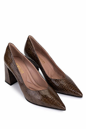 Tamer Tanca Kadın Hakiki Deri Kahverengi Kroko Topuklu Ayakkabı 1129 696 BN AYK SK25-26 KAHVE KROKO