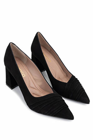 Tamer Tanca Kadın Hakiki Deri Siyah Süet Topuklu Ayakkabı 1129 401 BN AYK SK25-26 SIYAH SUET