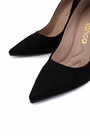 Tamer Tanca Kadın Hakiki Deri Siyah Süet Topuklu Ayakkabı 1129 109 BN AYK SK25-26 SIYAH SUET