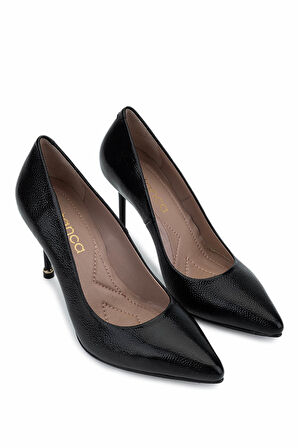 Tamer Tanca Kadın Hakiki Deri Siyah Rugan Topuklu Ayakkabı 1129 212 BN AYK SK25-26 SIYAH BNCK RGN