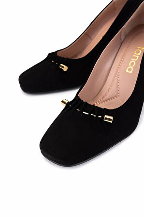 Tamer Tanca Kadın Hakiki Deri Siyah Süet Topuklu Ayakkabı 1129 101 BN AYK SK25-26 SIYAH SUET