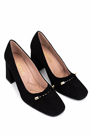 Tamer Tanca Kadın Hakiki Deri Siyah Süet Topuklu Ayakkabı 1129 101 BN AYK SK25-26 SIYAH SUET