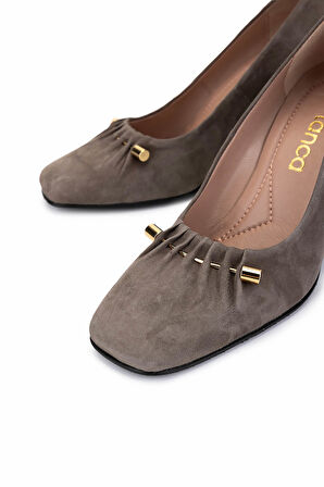 Tamer Tanca Kadın Hakiki Deri Vizon Süet Topuklu Ayakkabı 1129 101 BN AYK SK25-26 VIZON SUET