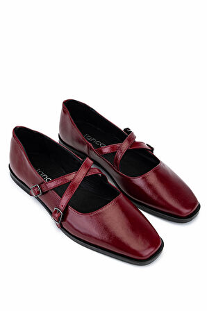 Tamer Tanca Kadın Hakiki Deri Bordo Rugan Babet Ayakkabı 1073 YK7 BN AYK SK25-26 BORDO KRSK RGN