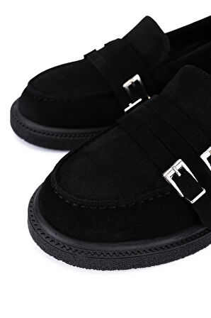 Tamer Tanca Kadın Hakiki Deri Siyah Süet Loafer Ayakkabı 1061 5135 BN AYK SK25-26 SIYAH SUET