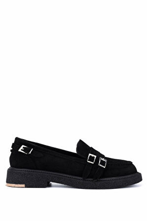 Tamer Tanca Kadın Hakiki Deri Siyah Süet Loafer Ayakkabı 1061 5135 BN AYK SK25-26 SIYAH SUET