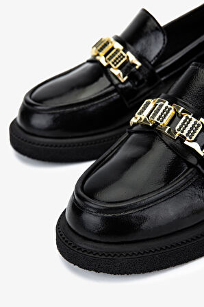 Valmenti Kadın Hakiki Deri Siyah Kırışık Rugan Loafer Ayakkabı 1061 5138 BN AYK SK25-26 SIYAH KRSK RGN