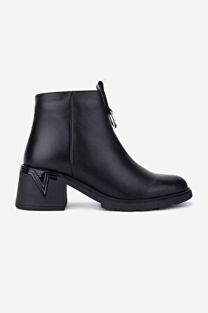 Valmenti Kadın Hakiki Deri Siyah Topuklu Bot 1061 5101 BN BOT SK25-26 SIYAH DR