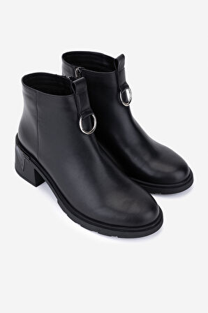 Valmenti Kadın Hakiki Deri Siyah Topuklu Bot 1061 5101 BN BOT SK25-26 SIYAH DR