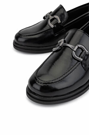 Tamer Tanca Kadın Hakiki Deri Siyah Rugan Loafer Ayakkabı 899 26101 BN AYK SK25-26 SIYAH RGN