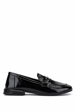 Tamer Tanca Kadın Hakiki Deri Siyah Rugan Loafer Ayakkabı 899 12619 BN AYK SK25-26 SIYAH KRSK RGN