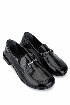 Tamer Tanca Kadın Hakiki Deri Siyah Rugan Loafer Ayakkabı 899 12619 BN AYK SK25-26 SIYAH KRSK RGN