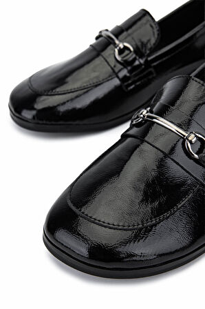 Tamer Tanca Kadın Hakiki Deri Siyah Rugan Loafer Ayakkabı 899 12619 BN AYK SK25-26 SIYAH KRSK RGN